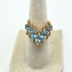 Elegant Blue Rhinestones and Cocktail Ring